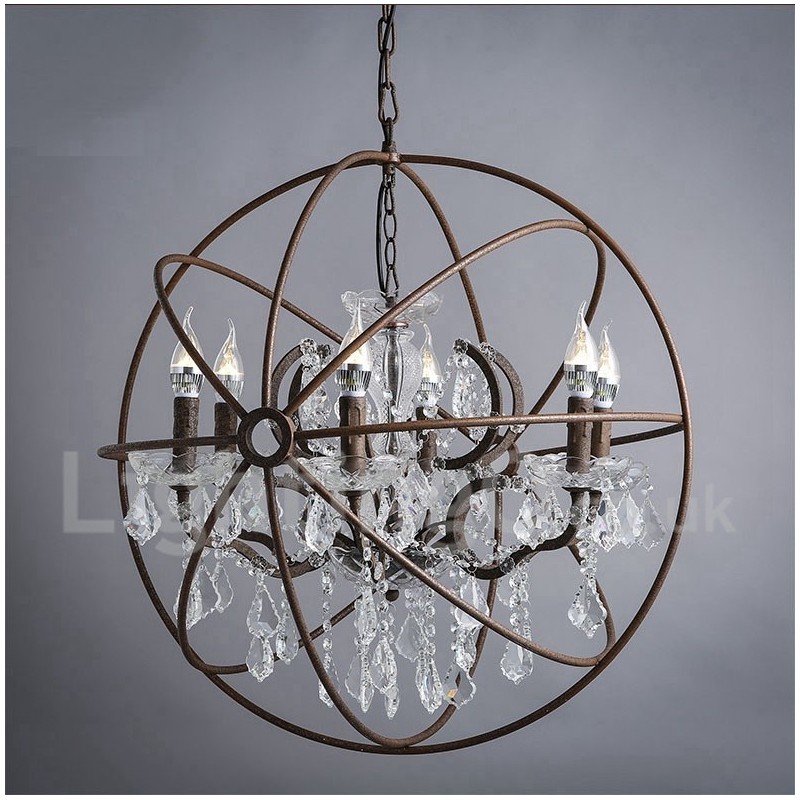 Diameter 60CM 80CM Vintage Crystal Painting Metal Chandelier Rusty Colour Pendant Light