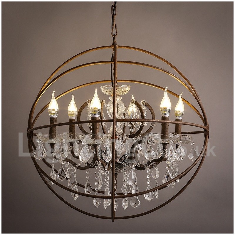 Diameter 60CM 80CM Vintage Crystal Painting Metal Chandelier Rusty Colour Pendant Light