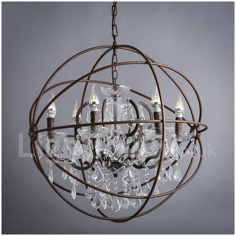 Diameter 60CM 80CM Vintage Crystal Painting Metal Chandelier Rusty Colour Pendant Light