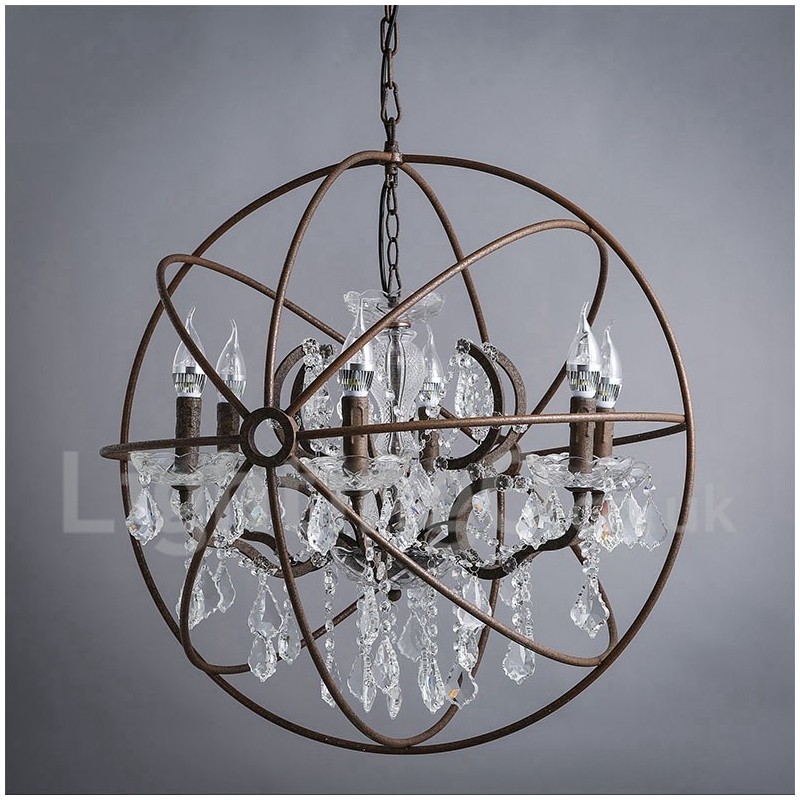 Diameter 60CM 80CM Vintage Crystal Painting Metal Chandelier Rusty Colour Pendant Light