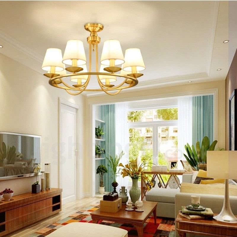 Brass 8 Light Rustic Lodge Integrated Metal Copper Chandelier