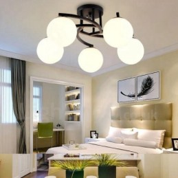 5 Light Rustic Lodge Integrated Chandelier with Glass Shade