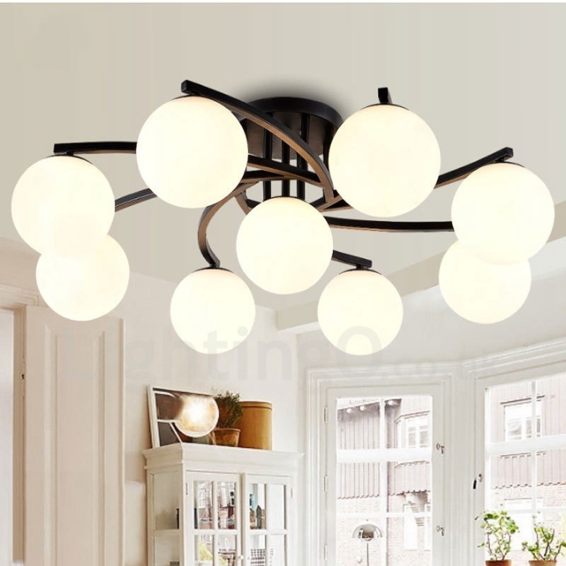 9 Light Rustic Lodge Integrated Chandelier with Glass Shade