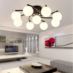 9 Light Rustic Lodge Integrated Chandelier with Glass Shade