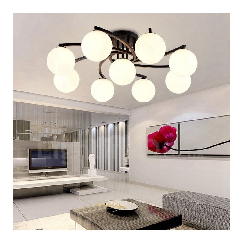 9 Light Rustic Lodge Integrated Chandelier with Glass Shade