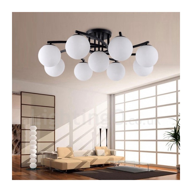 9 Light Rustic Lodge Integrated Chandelier with Glass Shade