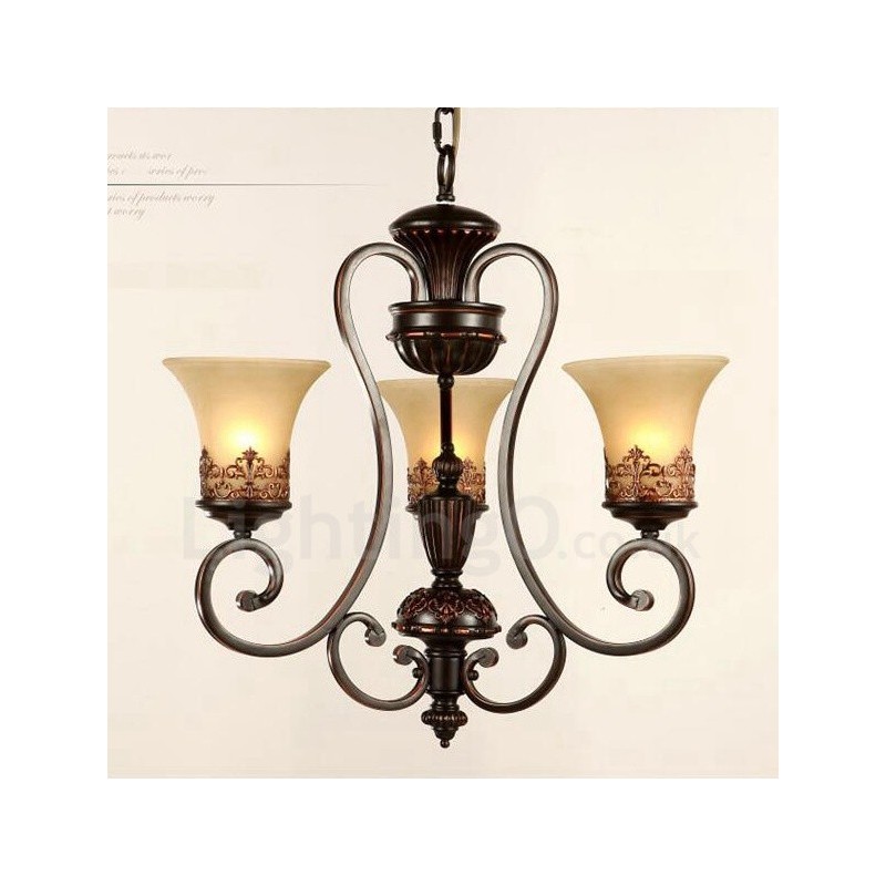 3 Light Rustic Lodge Integrated Metal Chandelier