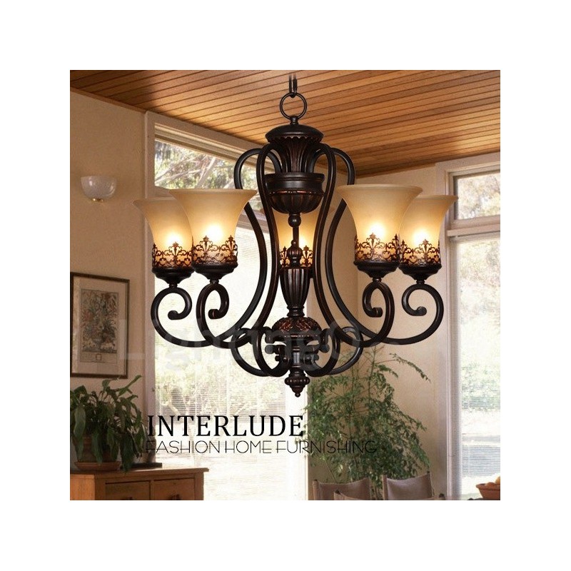 5 Light Rustic Lodge Integrated Metal Chandelier