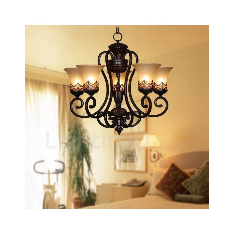 5 Light Rustic Lodge Integrated Metal Chandelier