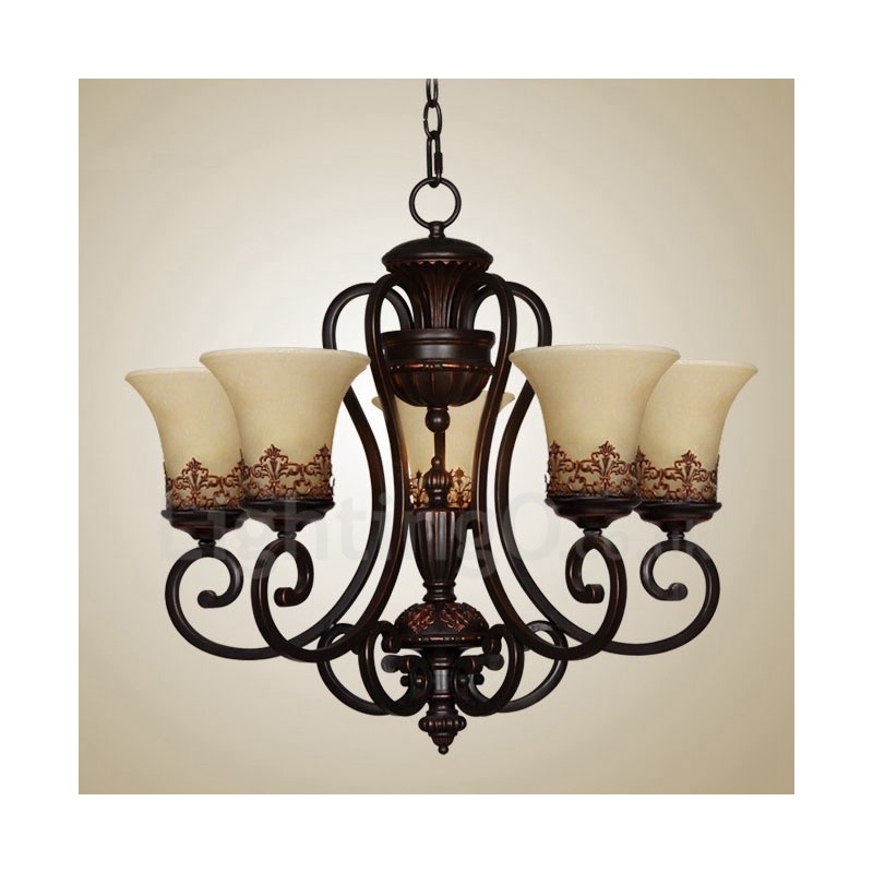 5 Light Rustic Lodge Integrated Metal Chandelier