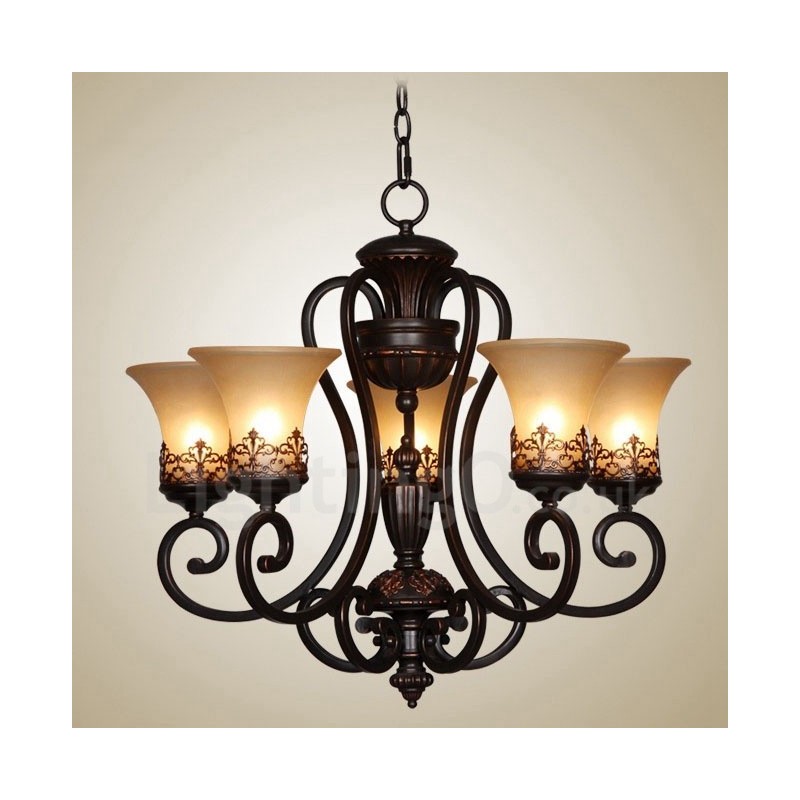 5 Light Rustic Lodge Integrated Metal Chandelier