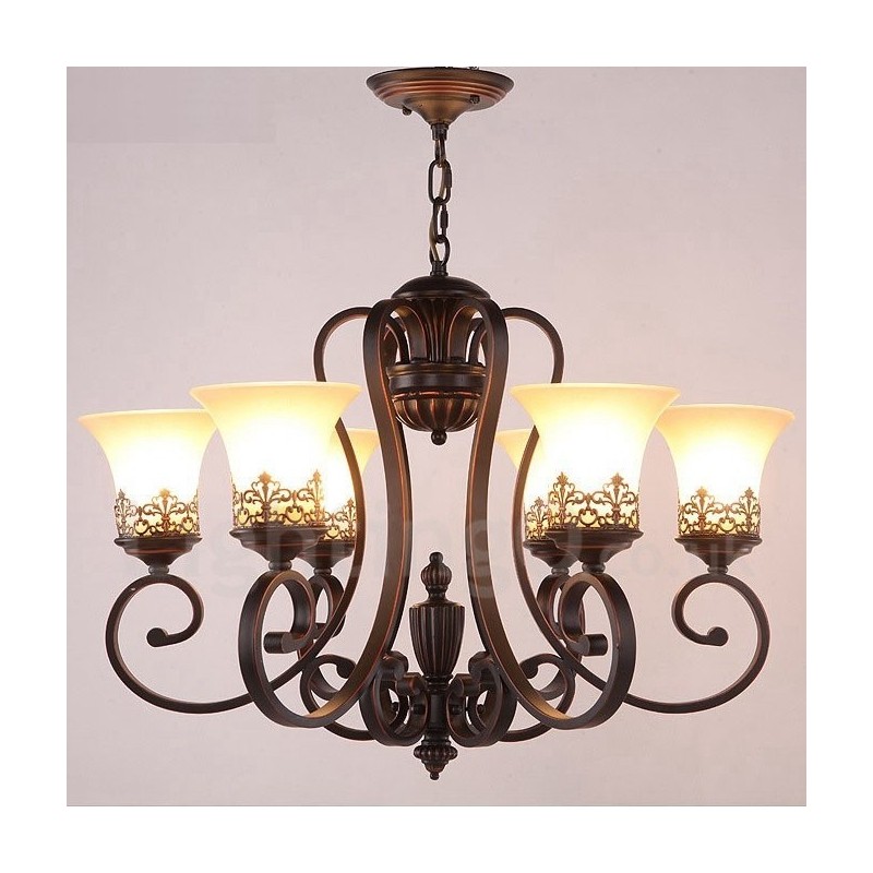 6 Light Rustic Lodge Integrated Metal Chandelier