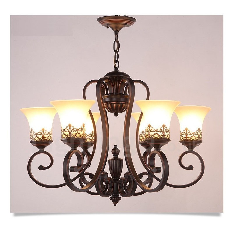 6 Light Rustic Lodge Integrated Metal Chandelier
