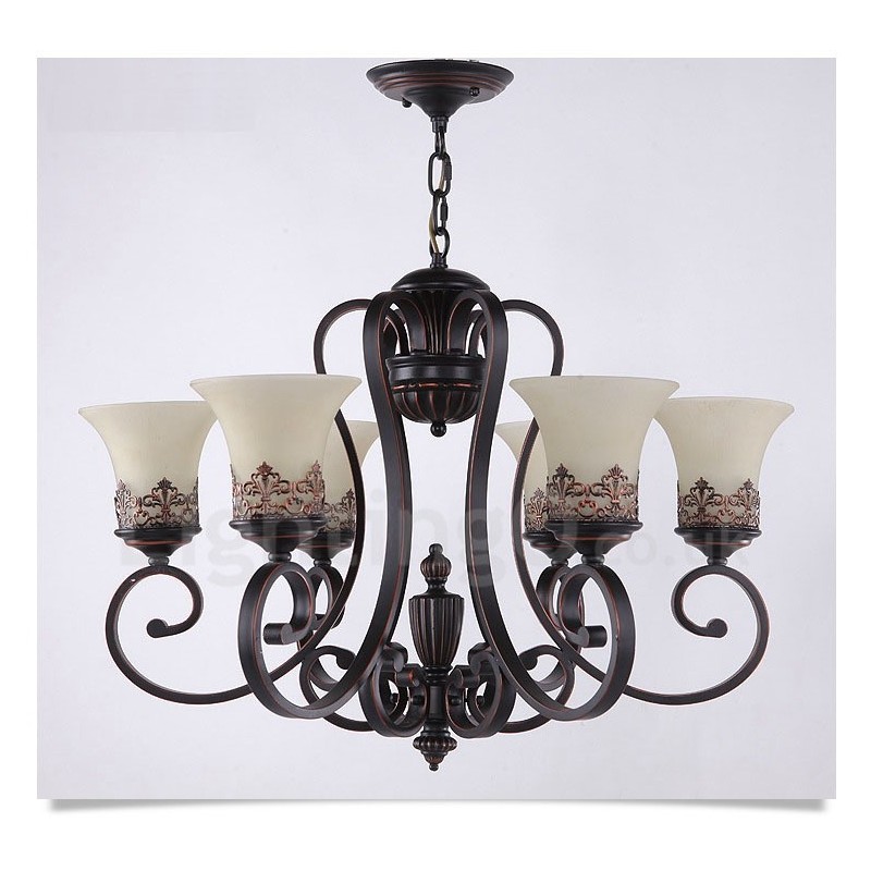 6 Light Rustic Lodge Integrated Metal Chandelier