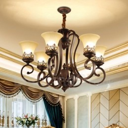 6 Light Rustic Lodge Integrated Metal Chandelier