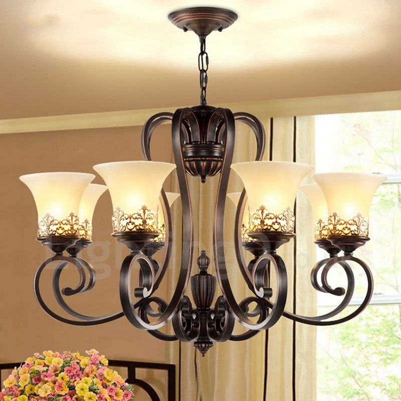 8 Light Rustic Lodge Integrated Metal Chandelier