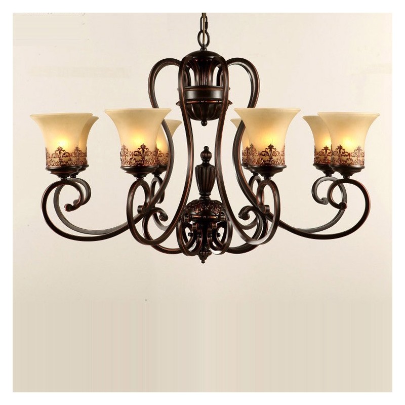 8 Light Rustic Lodge Integrated Metal Chandelier