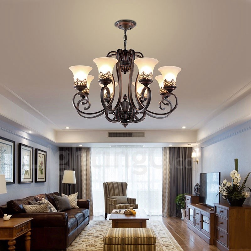 8 Light Rustic Lodge Integrated Metal Chandelier