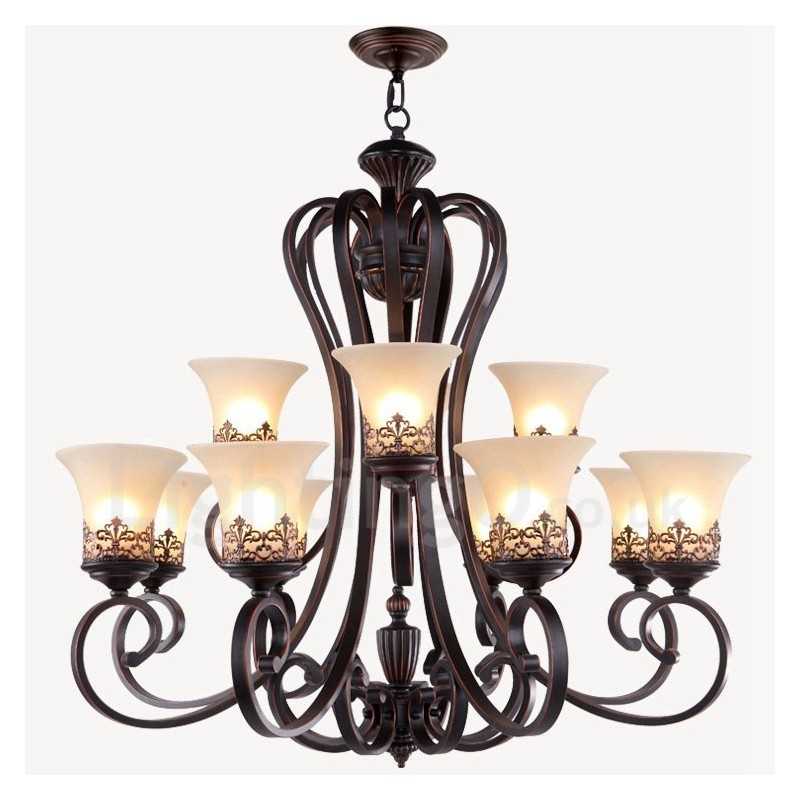 12 Light Rustic Lodge Integrated Metal Chandelier