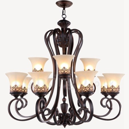 12 Light Rustic Lodge Integrated Metal Chandelier