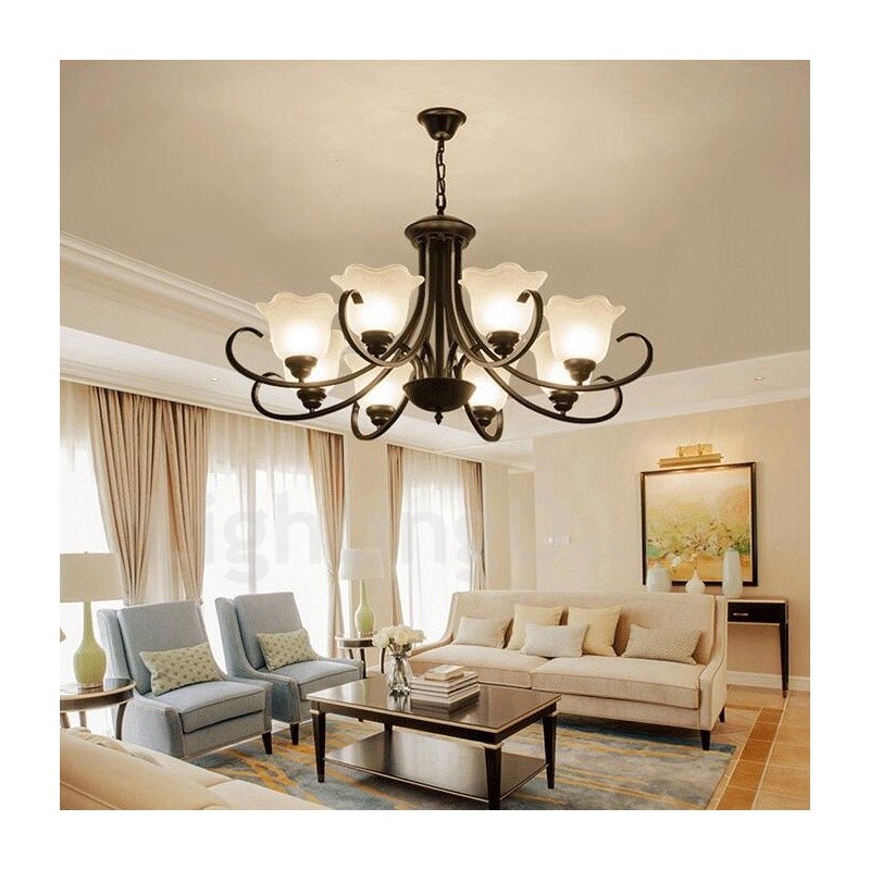 8 Light Rustic Lodge Integrated Metal Chandelier