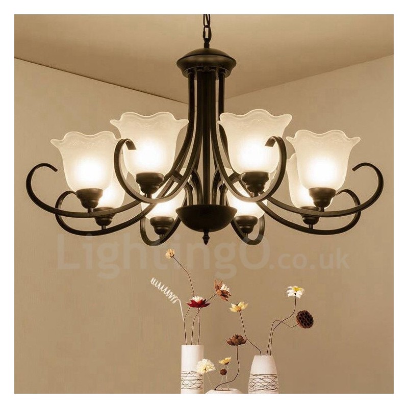 8 Light Rustic Lodge Integrated Metal Chandelier