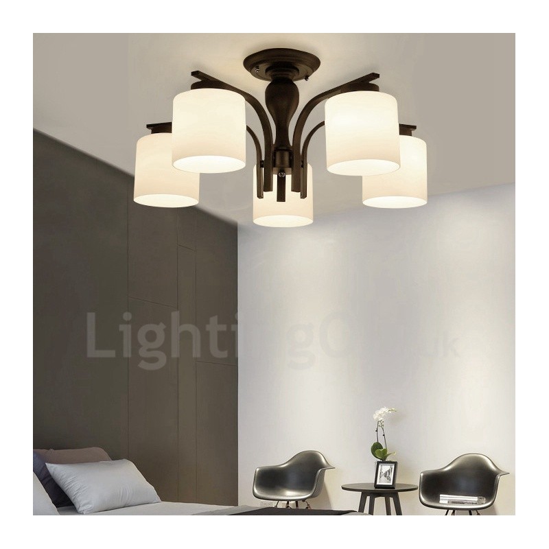 5 Light Country Integrated Metal Chandelier with Glass Shade