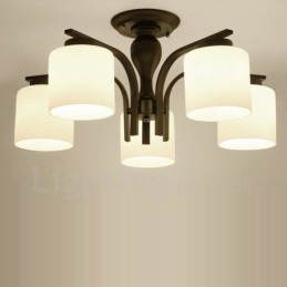 5 Light Country Integrated Metal Chandelier with Glass Shade