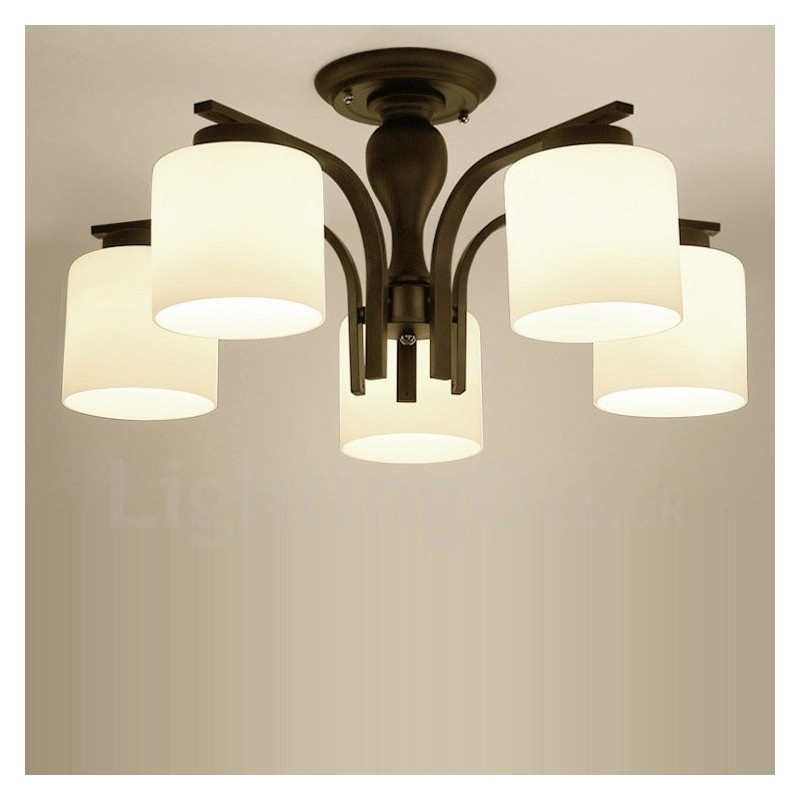 5 Light Country Integrated Metal Chandelier with Glass Shade