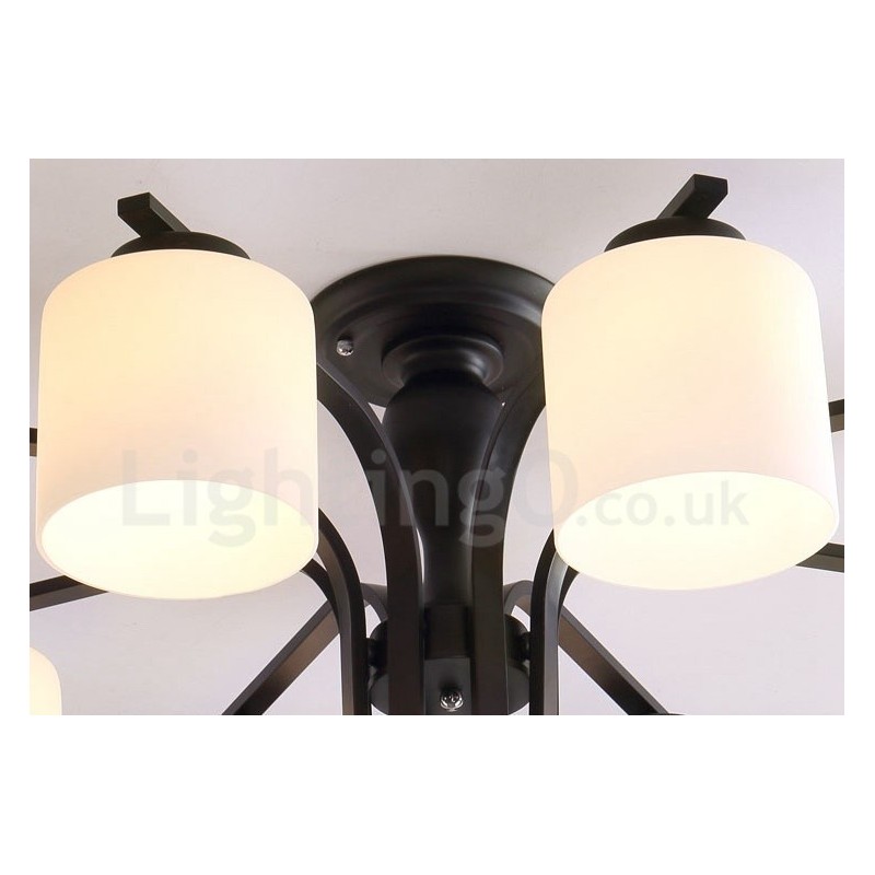 5 Light Country Integrated Metal Chandelier with Glass Shade