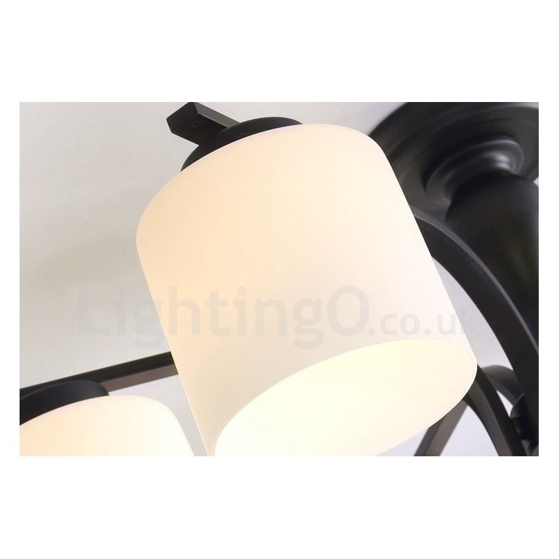 5 Light Country Integrated Metal Chandelier with Glass Shade