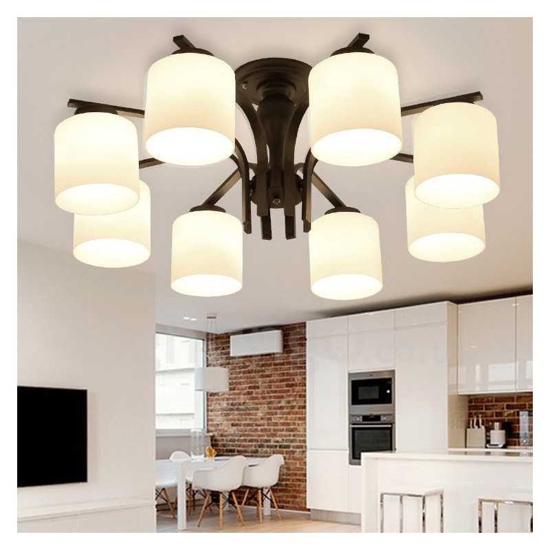 8 Light Country Integrated Metal Chandelier with Glass Shade