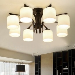 8 Light Country Integrated Metal Chandelier with Glass Shade