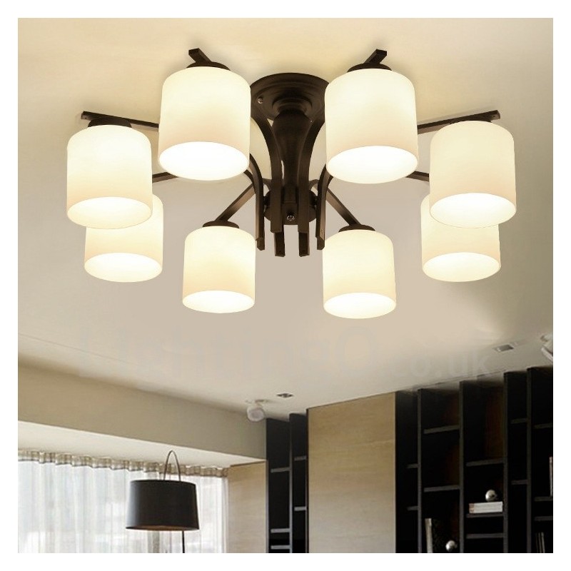 8 Light Country Integrated Metal Chandelier with Glass Shade