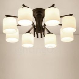 8 Light Country Integrated Metal Chandelier with Glass Shade