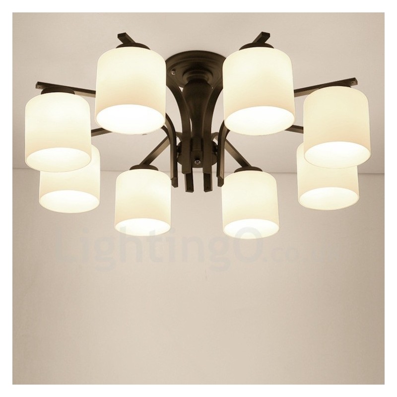 8 Light Country Integrated Metal Chandelier with Glass Shade