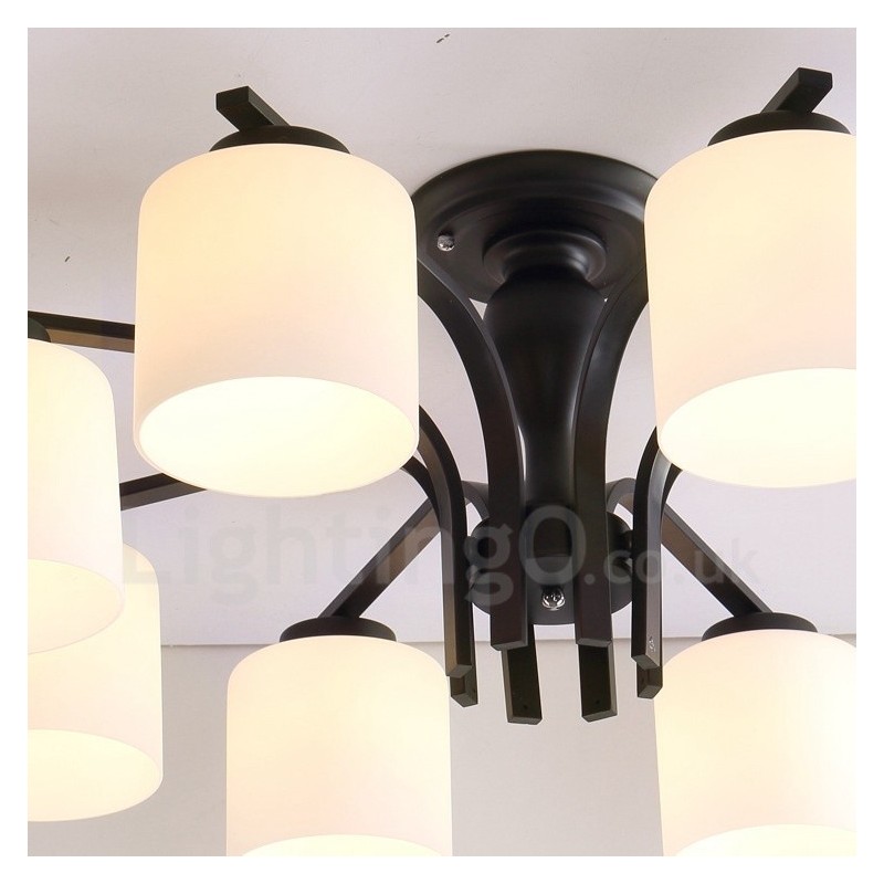 8 Light Country Integrated Metal Chandelier with Glass Shade