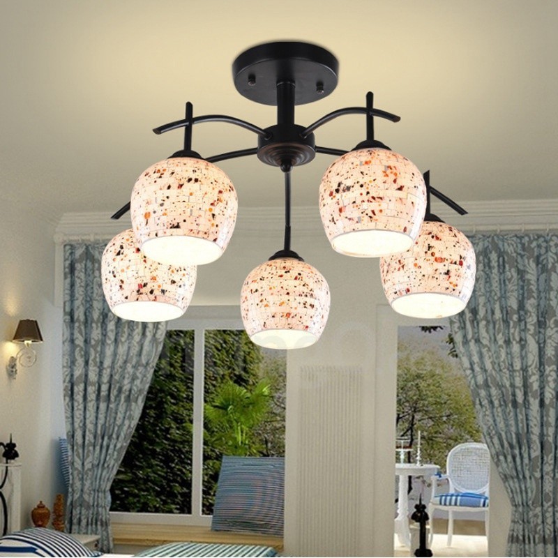 5 Light Mediterranean Style Integrated Chandelier with Glass Shade