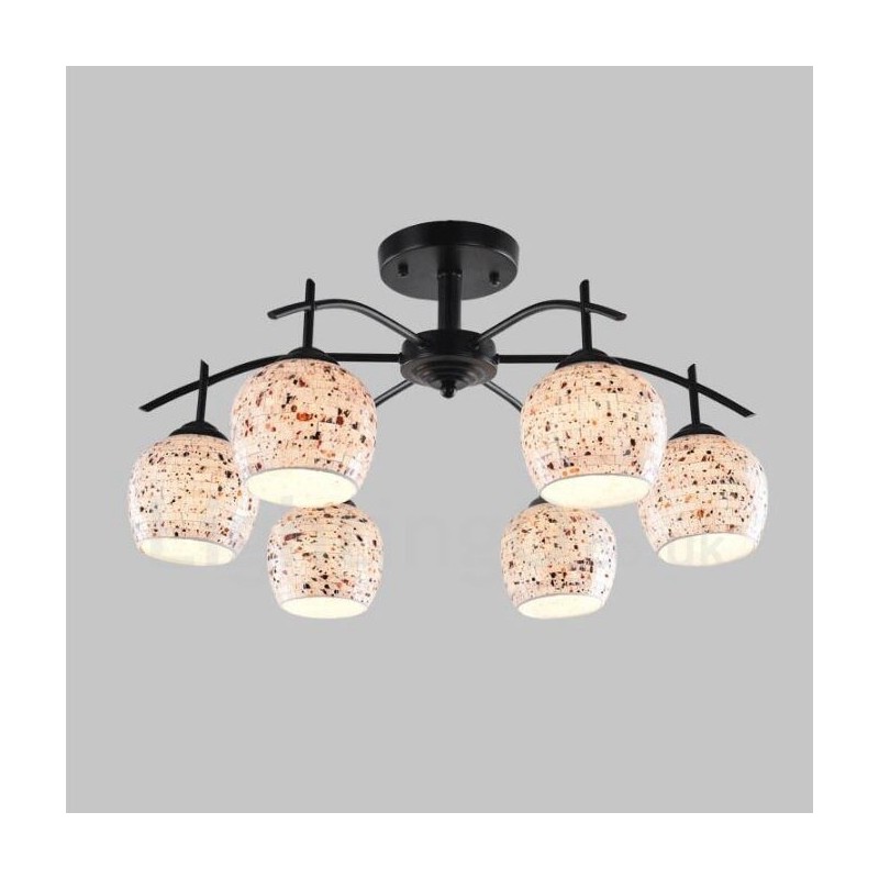 6 Light Mediterranean Style Integrated Chandelier with Glass Shade