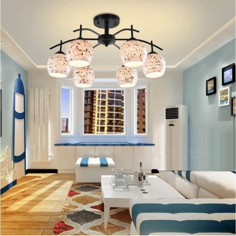 6 Light Mediterranean Style Integrated Chandelier with Glass Shade