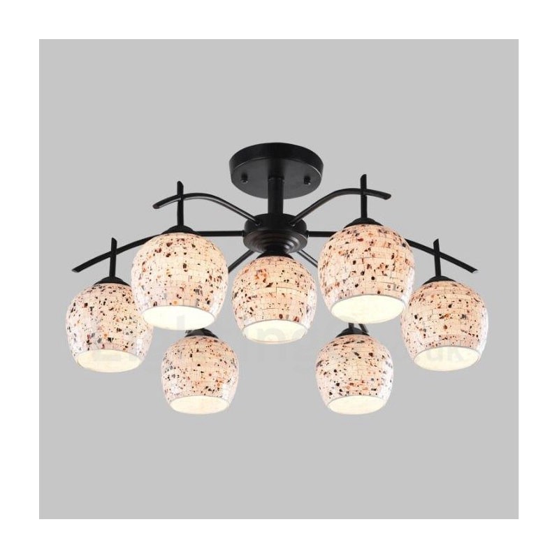 7 Light Mediterranean Style Integrated Chandelier with Glass Shade
