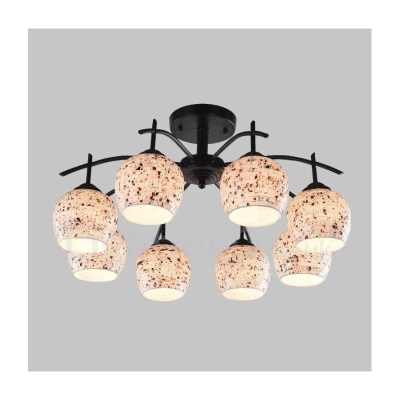 8 Light Mediterranean Style Integrated Chandelier with Glass Shade