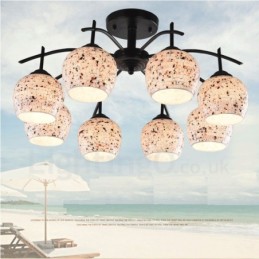 8 Light Mediterranean Style Integrated Chandelier with Glass Shade