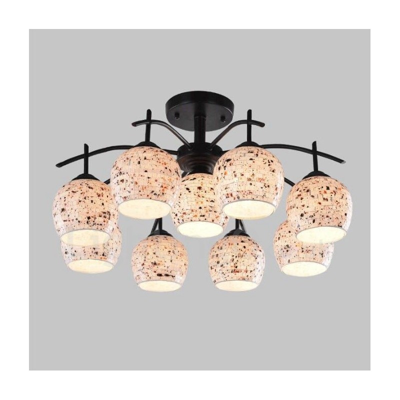 9 Light Mediterranean Style Integrated Chandelier with Glass Shade