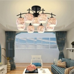 9 Light Mediterranean Style Integrated Chandelier with Glass Shade