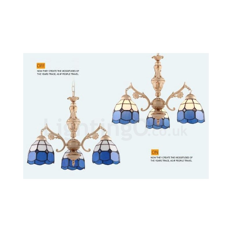 3 Light Mediterranean Style Integrated Metal Chandelier with Glass Shade