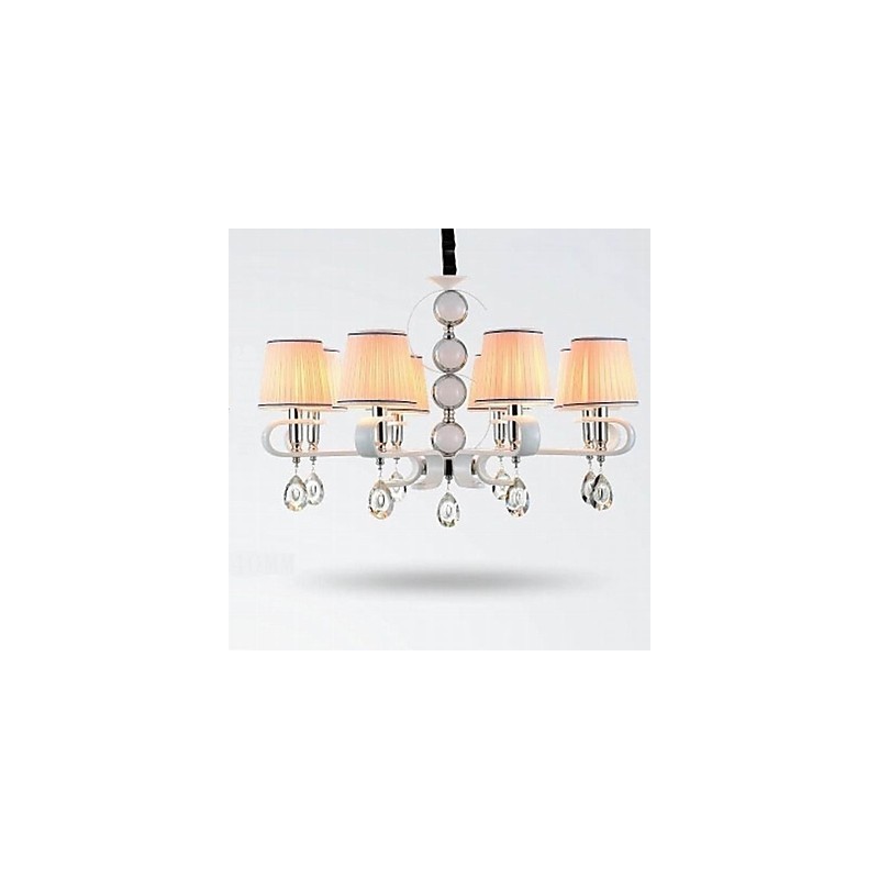 Fabric Chandelier 8 Light High Grade Lamp White Jade Silver Ring