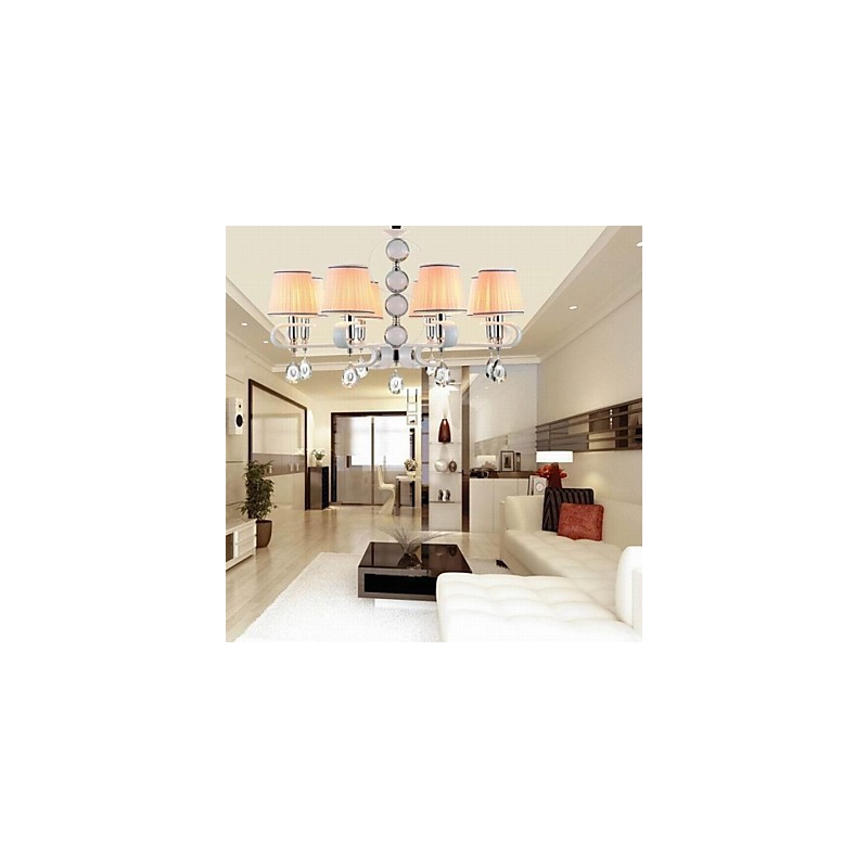 Fabric Chandelier 8 Light High Grade Lamp White Jade Silver Ring