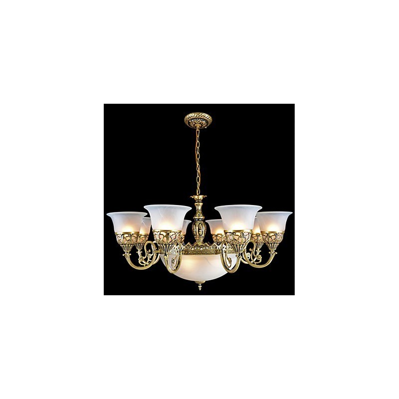 Bronze Chandelier Eleven Lights Moire Glass European Retro Classic