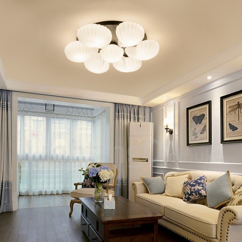 7 Light Traditional Classic Integrated Chandelier with Glass Shade